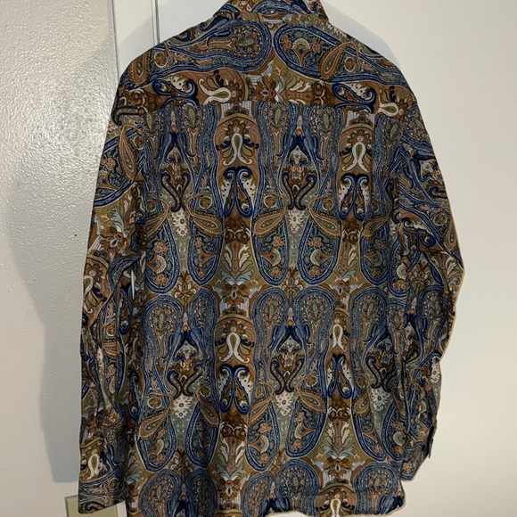 Perry Ellis Blue and Brown Paisley Button Down Shirt Sz XL - Picture 4 of 5